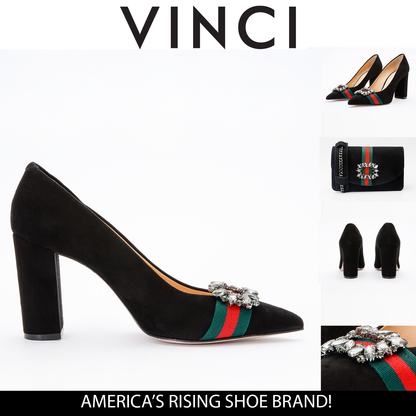 The Afega Black Suede Leather Block Heel Pump Women Shoe