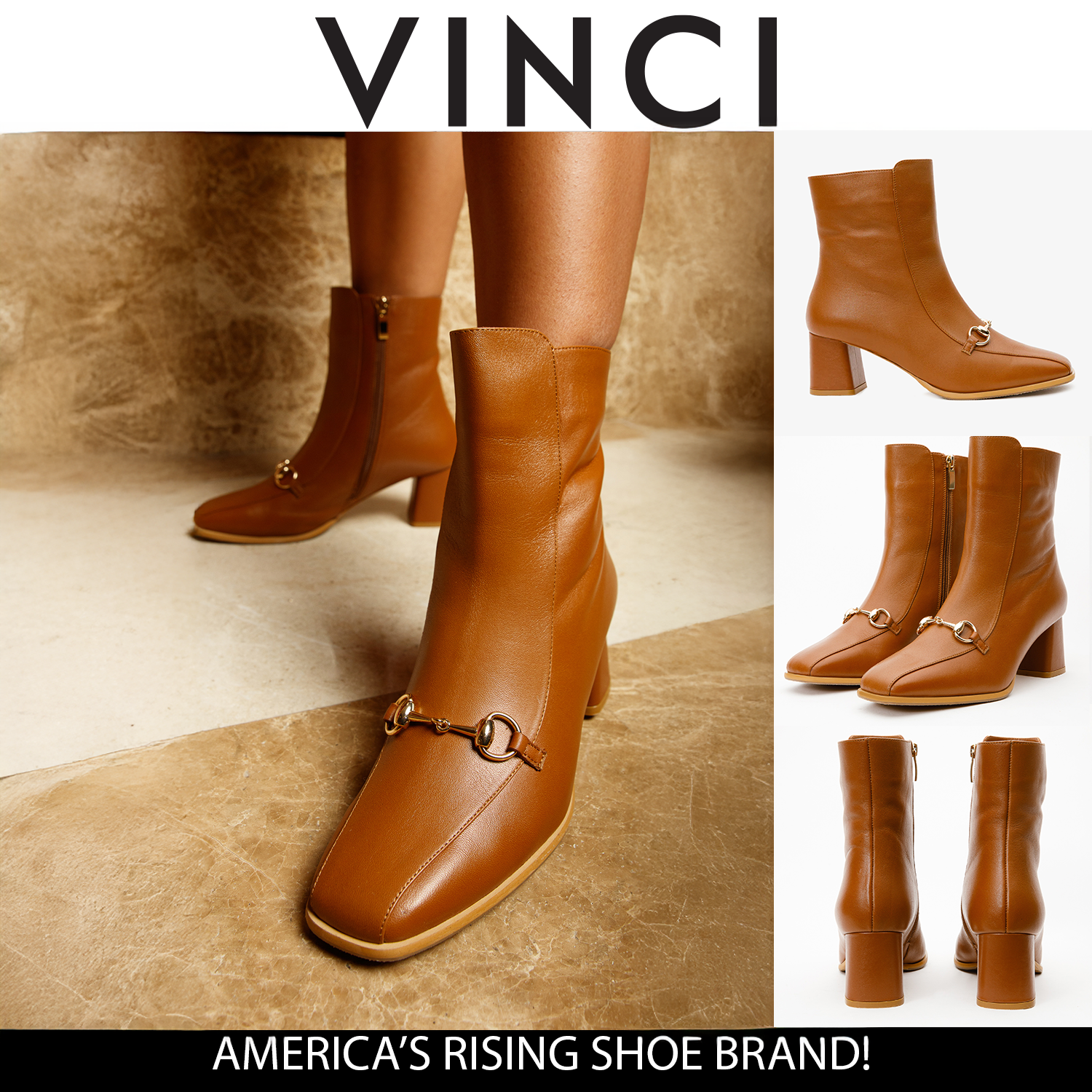 The Bukres Tan Leather Block Heel Mid Calf Women Boot