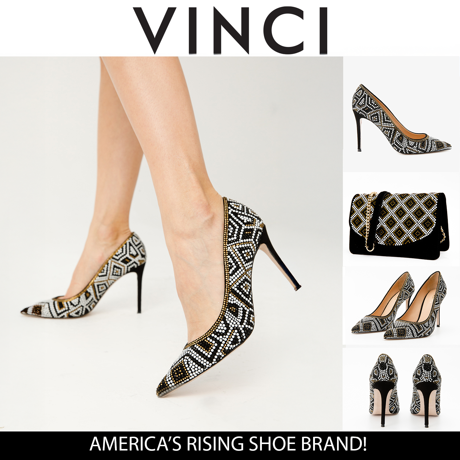 The Nampula Black Glitter Leather Pump Women Shoe