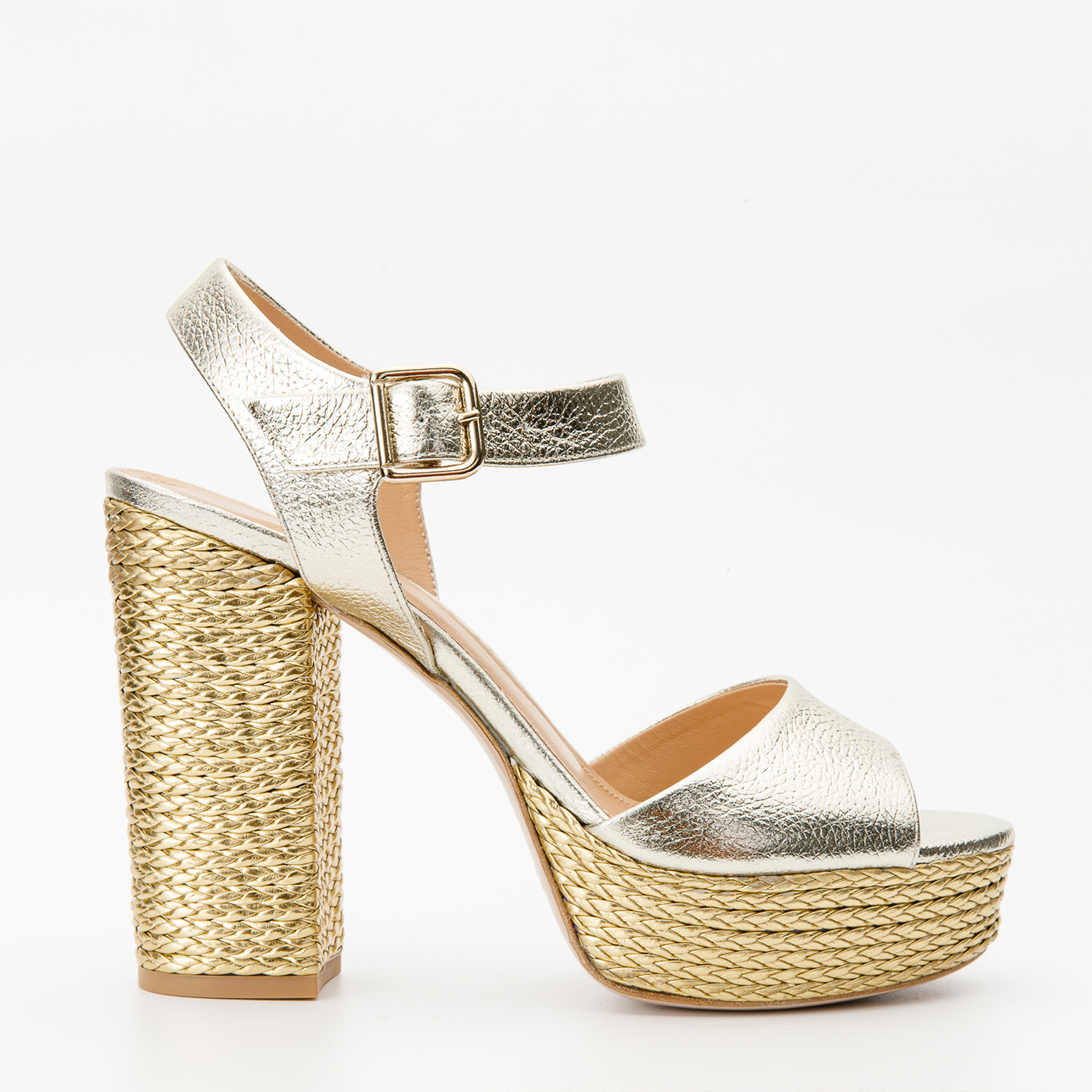 The Tampico Platform Heel Gold Leather Women Sandal