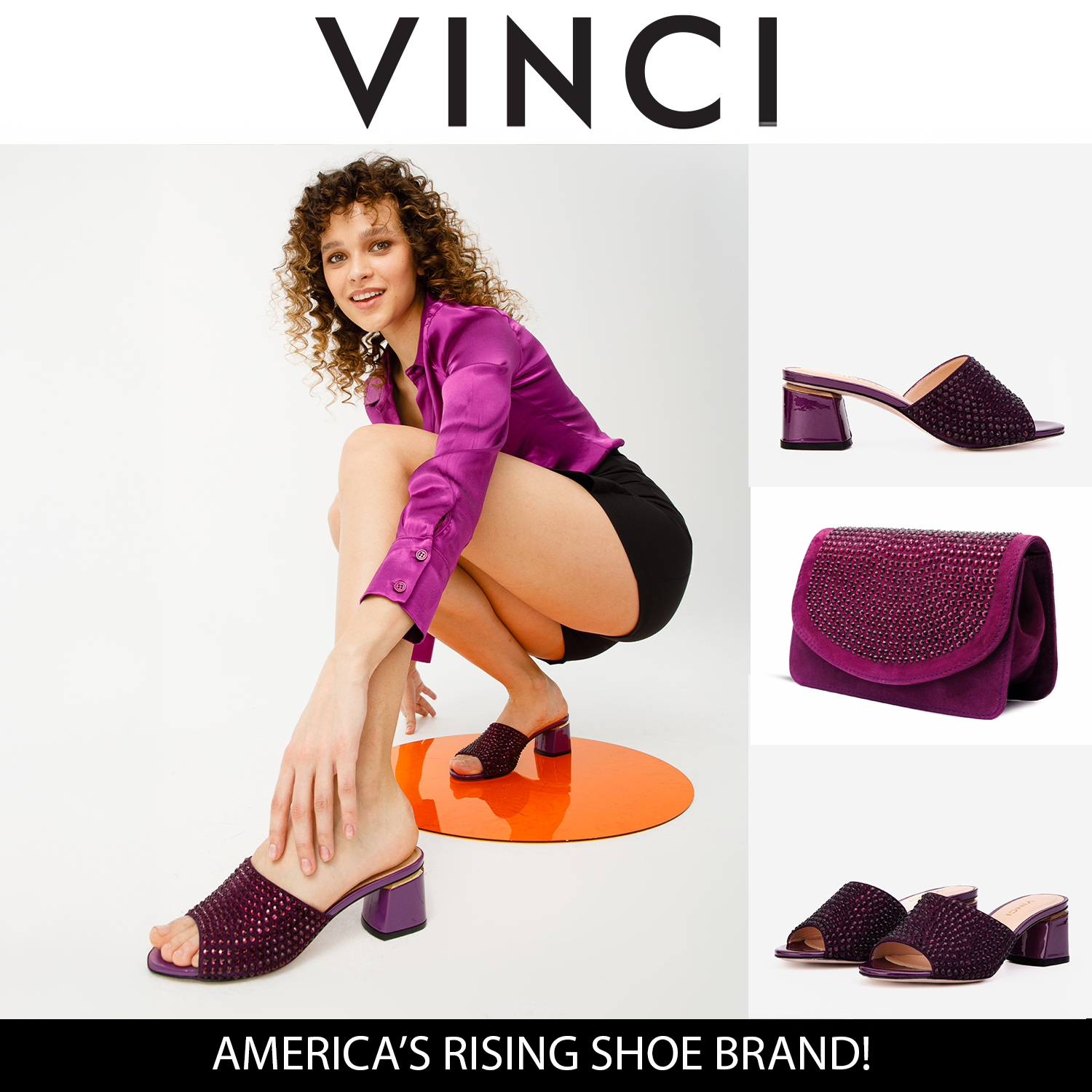 Vinci Leather Shoes The Ailano Purple Glitter Leather Women Sandal