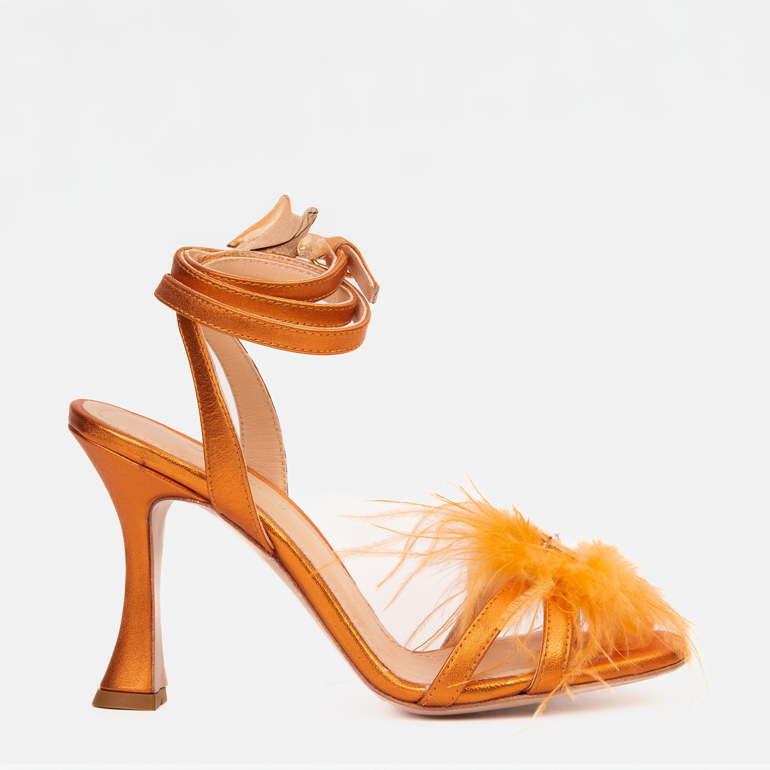 The Siena Orange Leather Ankle Strap Plumed Women Sandal Final Sale!