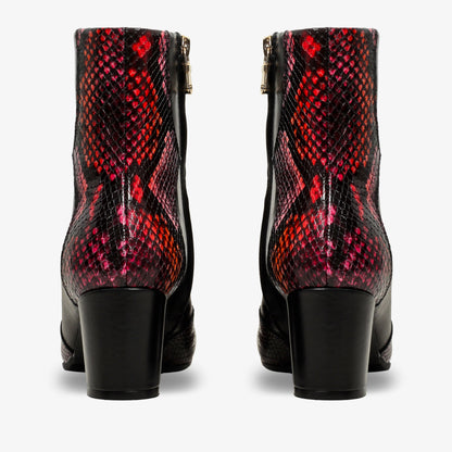 Gray Black & Fuchsia Leather Block Heel Women Boot