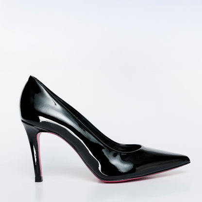 The Ege Black Patent Leather Pump Fuchsia Sole Women Shoe