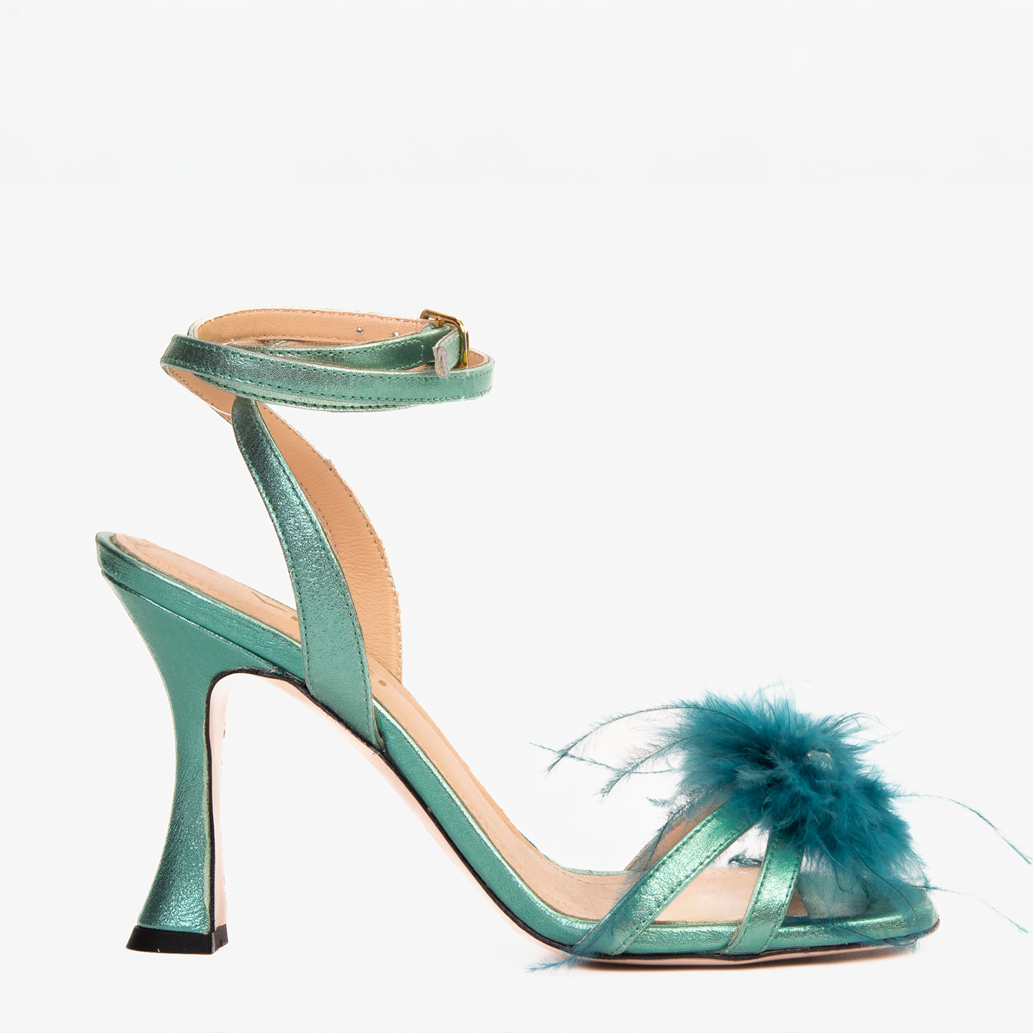 The Siena Turquoise Leather Ankle Strap Plumed Women Sandal Final Sale!