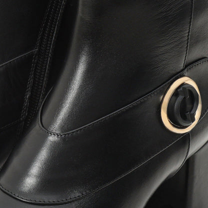 The Windsor Black Leather Block Heel Women Boot