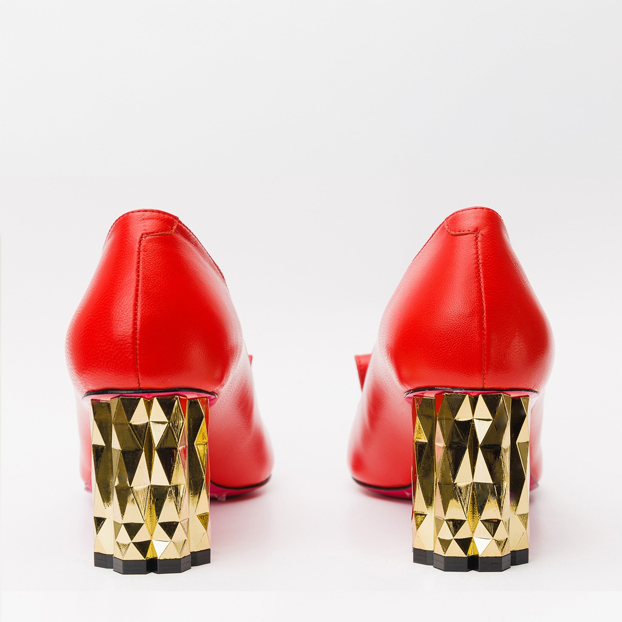 The Love Red Leather Block Heel Pump Women Shoe