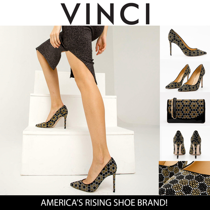 The Bolu Black & Gold Glitter Leather Pump Women Shoe