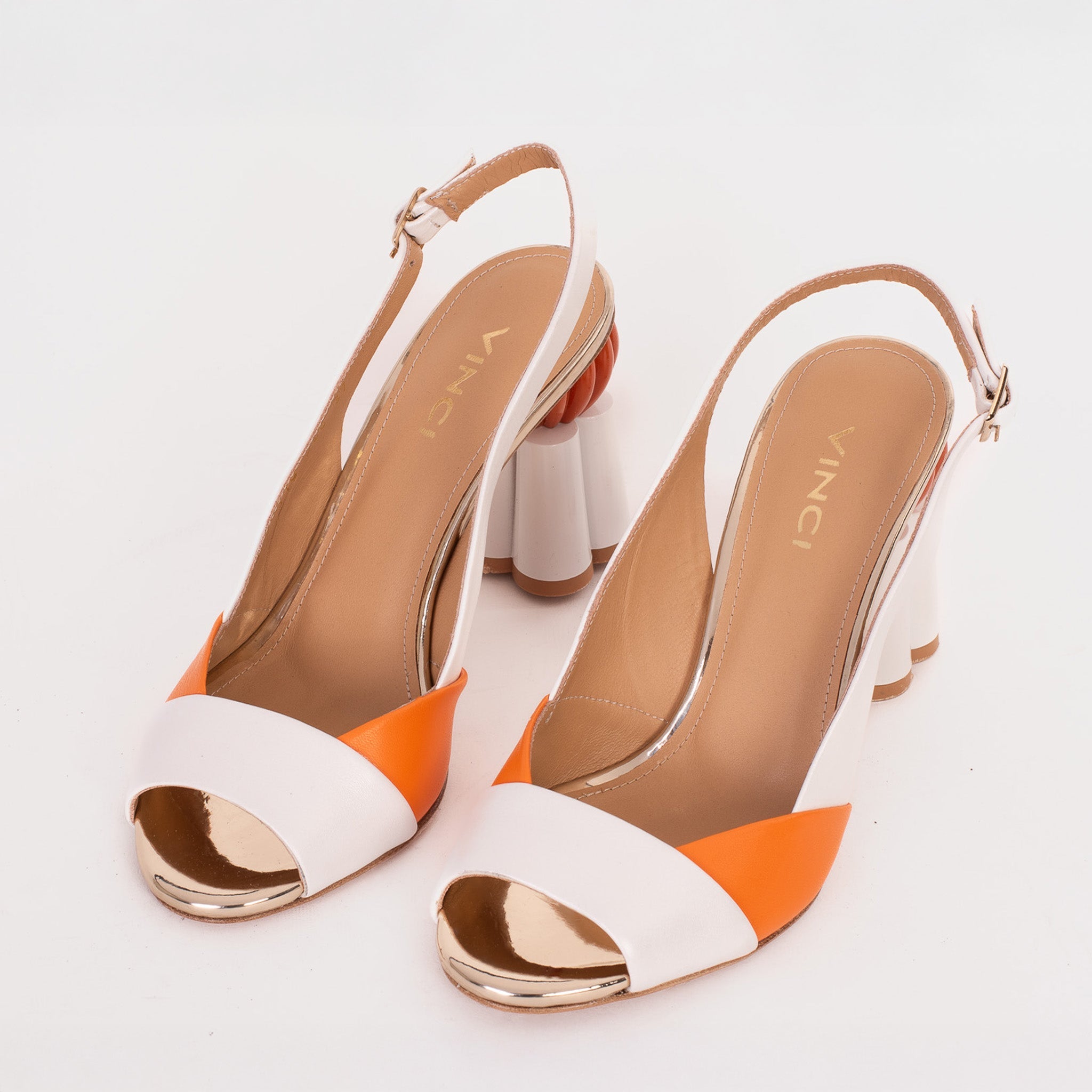 The Rize White Leather Pumpkin Heel Women Sandal