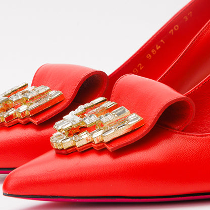 The Love Red Leather Block Heel Pump Women Shoe