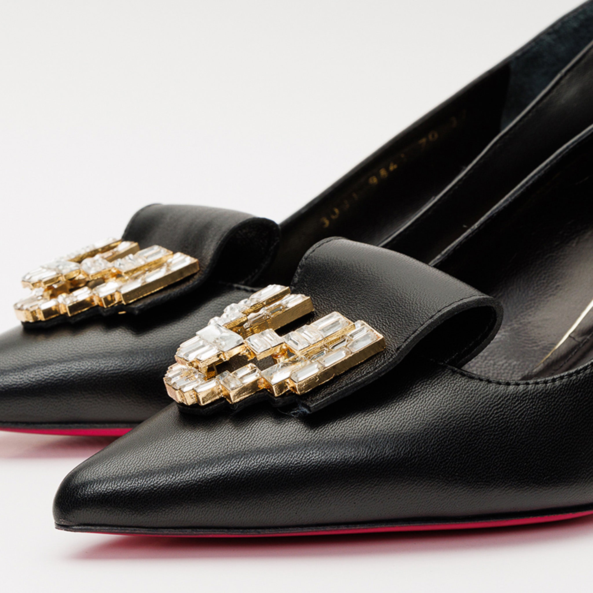 The Love Black Leather Block Heel Pump Women Shoe