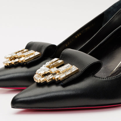 The Love Black Leather Block Heel Pump Women Shoe