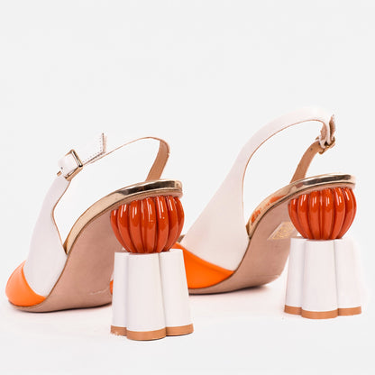 The Rize White Leather Pumpkin Heel Women Sandal