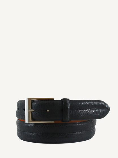 Double Barrel Black Genuine Leather Embossed Belt 1 3 8 Width