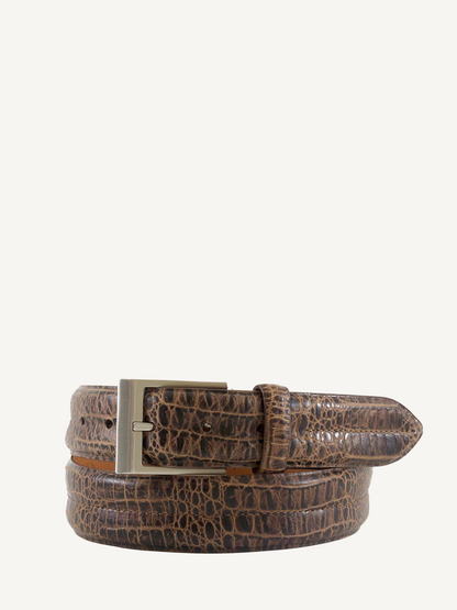 Importe Double Barrel Embossed Belt Genuine Embossed Leather Cognac