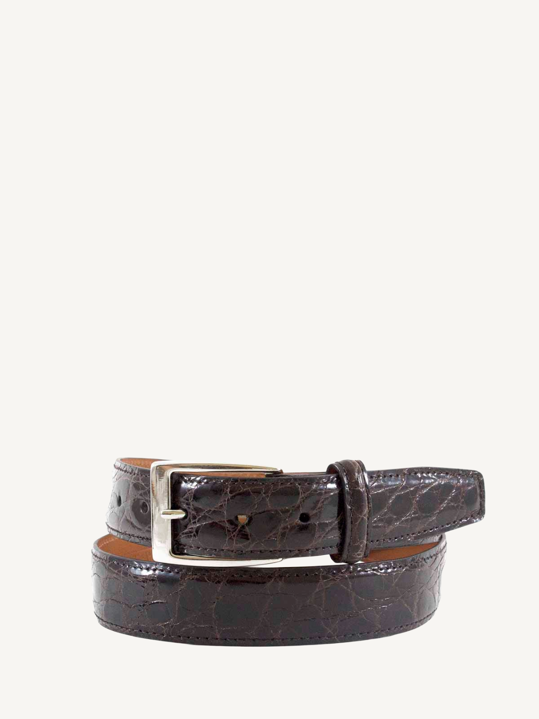 Brown Shiny Genuine Crocodile Leather Belt One And One Quarter Inch