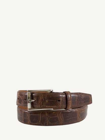 Crocodile Tail Belt Leather Cognac Polished Nickel Buckle