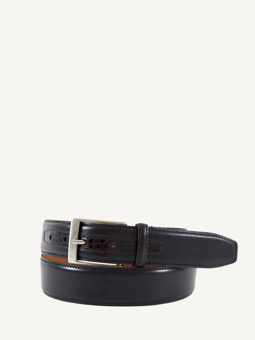 Crocodile Tab Leather Belt Black 1 3 8 Inch Width Detail