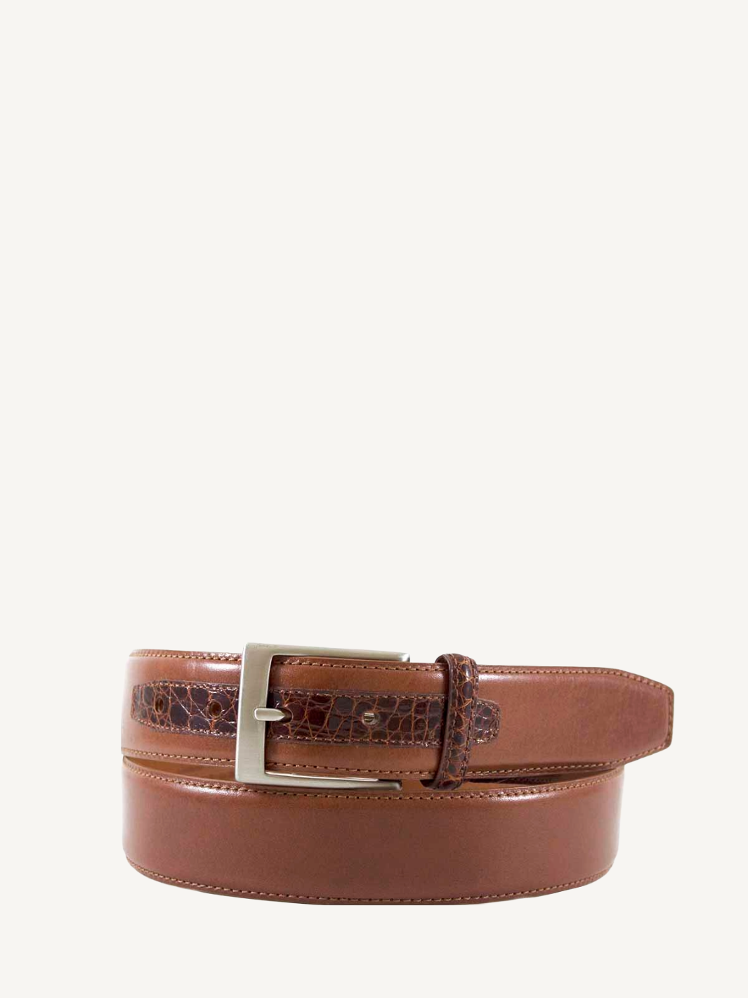 Cognac Leather Belt Crocodile Tab Detail 1 3 8 Inch Wide
