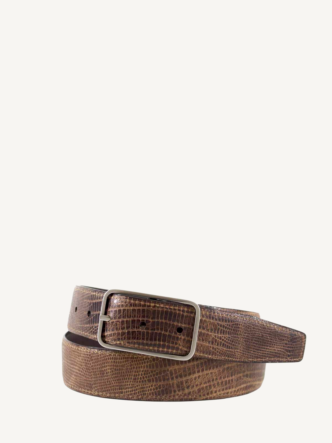 Reversible Burnished Lizard Grain Belt Leather Cognac