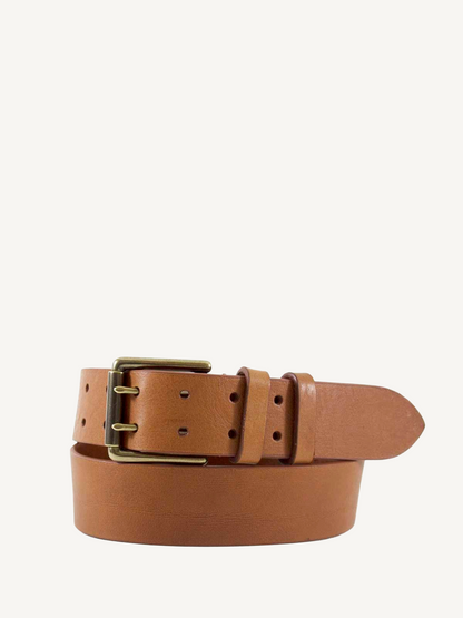 Double Prong Jean Belt One And A Half Inch Leather Cognac