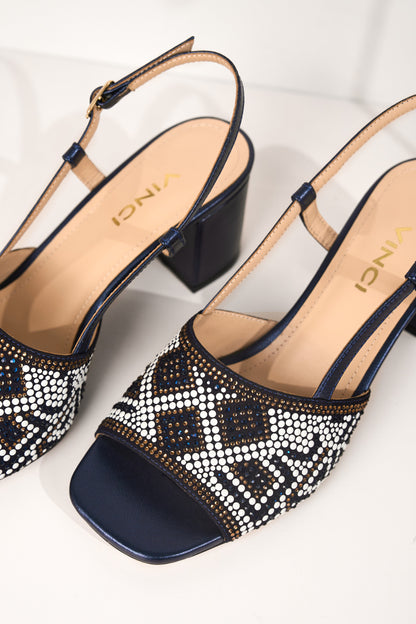 The Nampula Navy Blue Leather Women Slingback Sandal