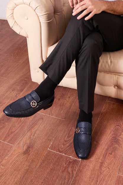 The Monarch Navy Blue Leather Men Dress Shoe