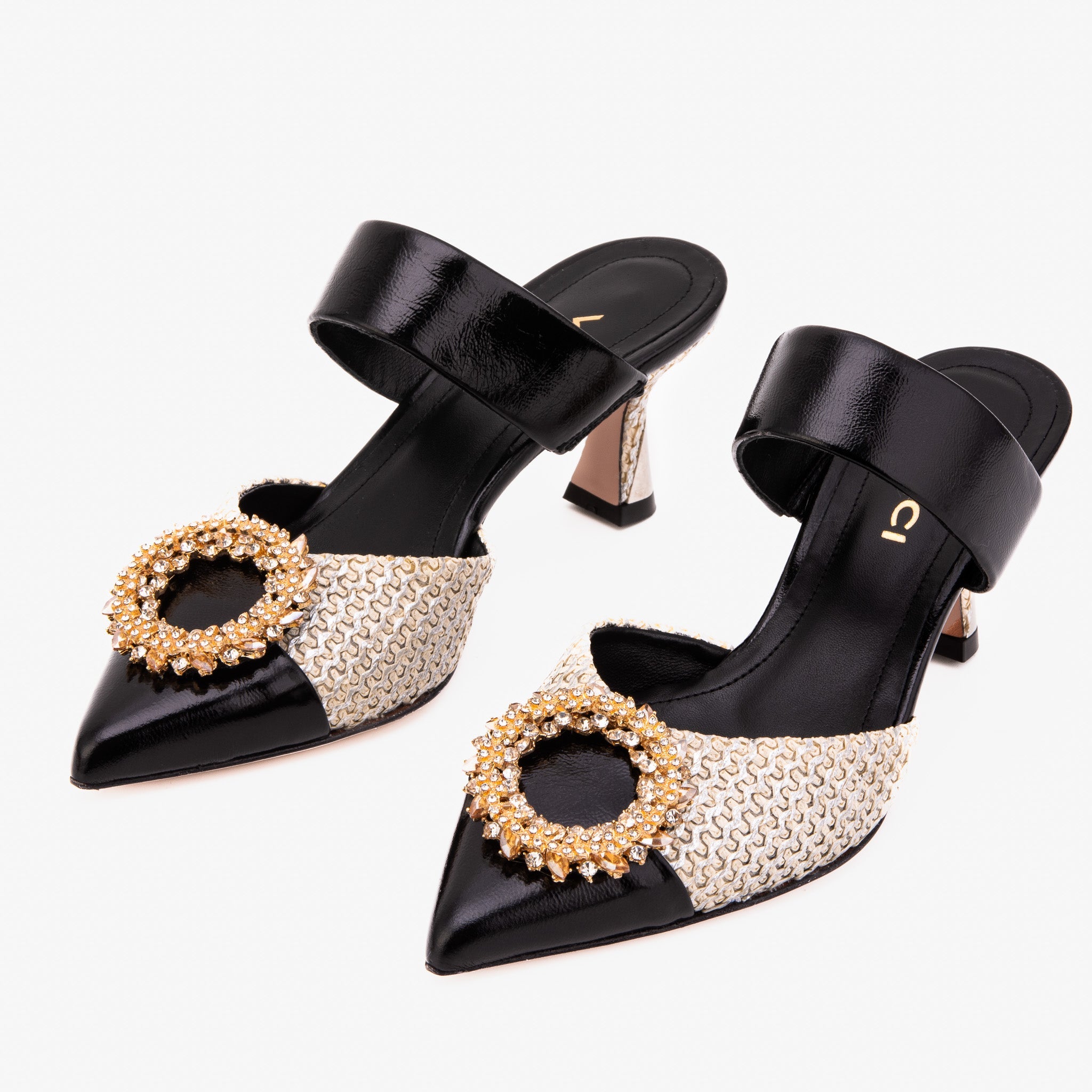 The Valencia Black & Cream Jewel Heel Women's Mule Sandal