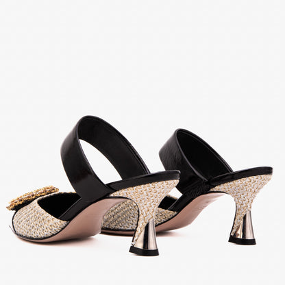 The Valencia Black & Cream Jewel Heel Women's Mule Sandal