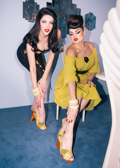 Lucky Lou Shoes Women's the Venus Wedge in Chartreuse Velvet - now on Sale!