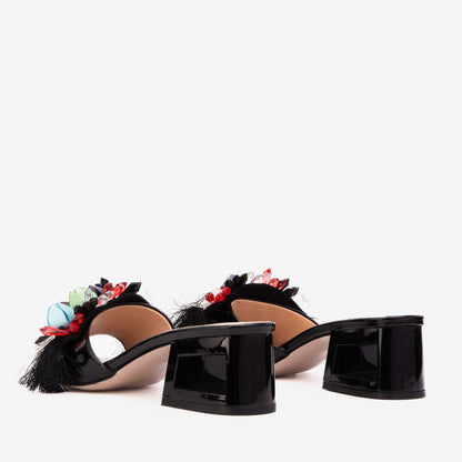 The Vigo Black Leather Block Heel Women Sandal