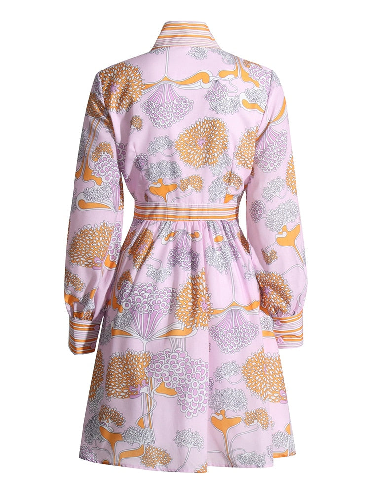 Vintage Print Mini Dress with Bowknot Collar and Colorblock For Women, Chelsea, BYMANYC New York.