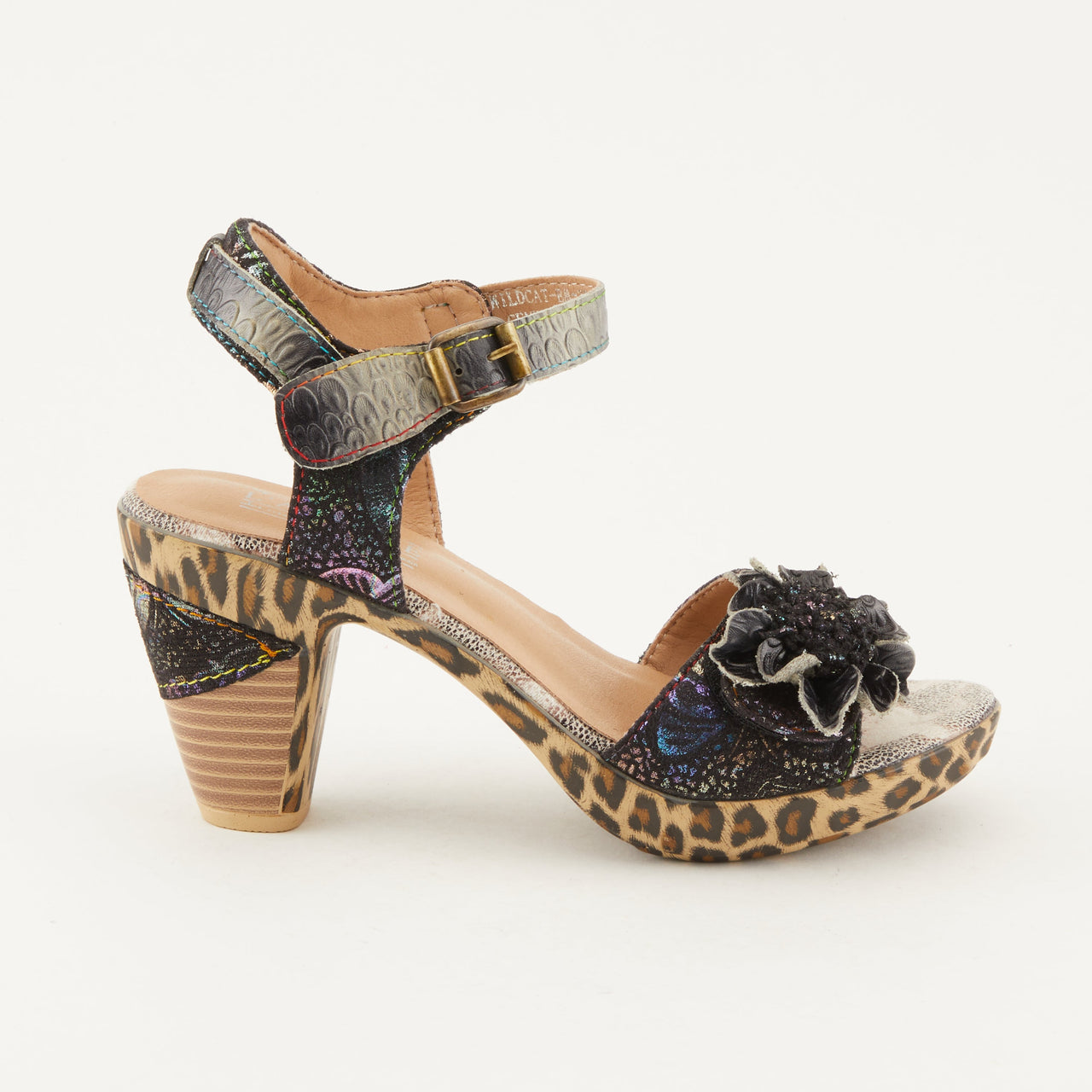 L'Artiste Wildcat Sandals with hand-painted floral and leaf design