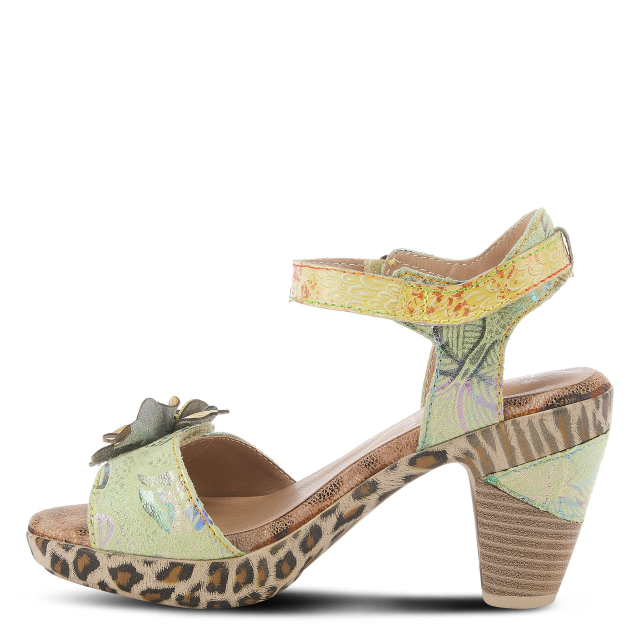 L'Artiste Wildcat Sandals with decorative bronze metal ornamental buckle