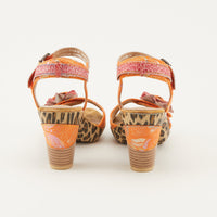 Thumbnail for L'Artiste Wildcat Sandals in Camel leather with colorful geometric patterns