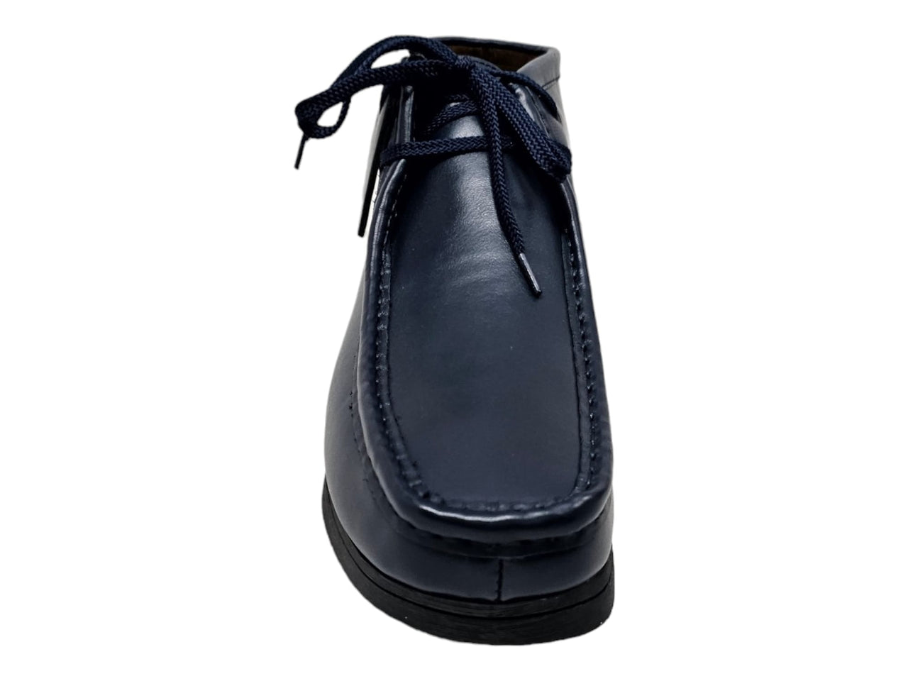 A pair of dark navy leather men's Wallabee boots by British Walkers, featuring a versatile ankle boot design