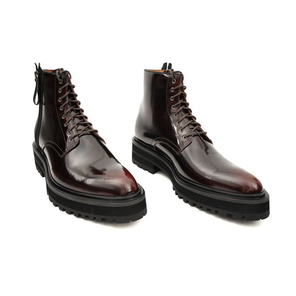 Brand Side Zip Combat Boot Patent Calfskin Wine Red