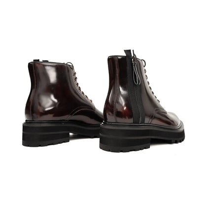 Brand Side Zip Combat Boot Patent Calfskin Wine Red