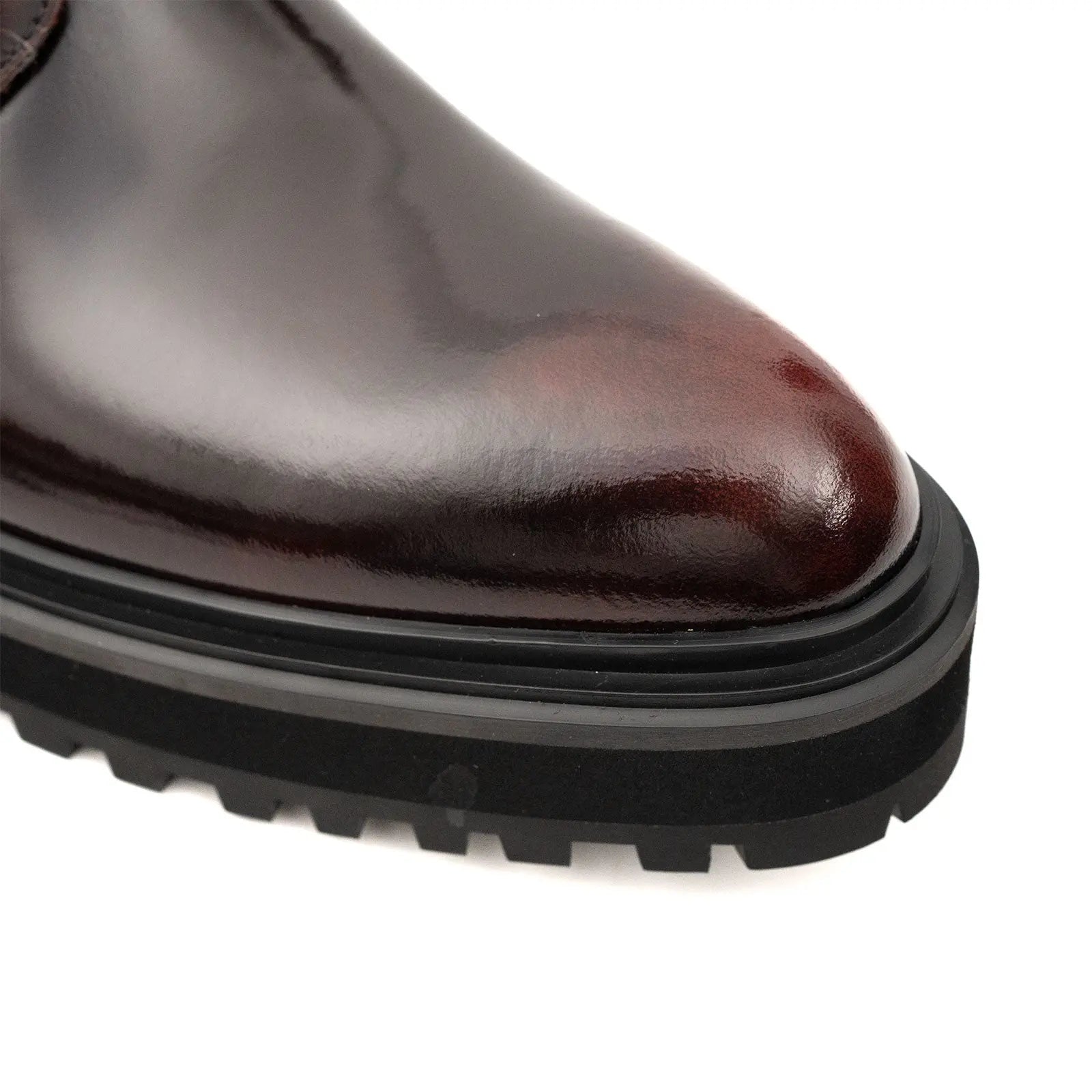 Brand Side Zip Combat Boot Patent Calfskin Wine Red