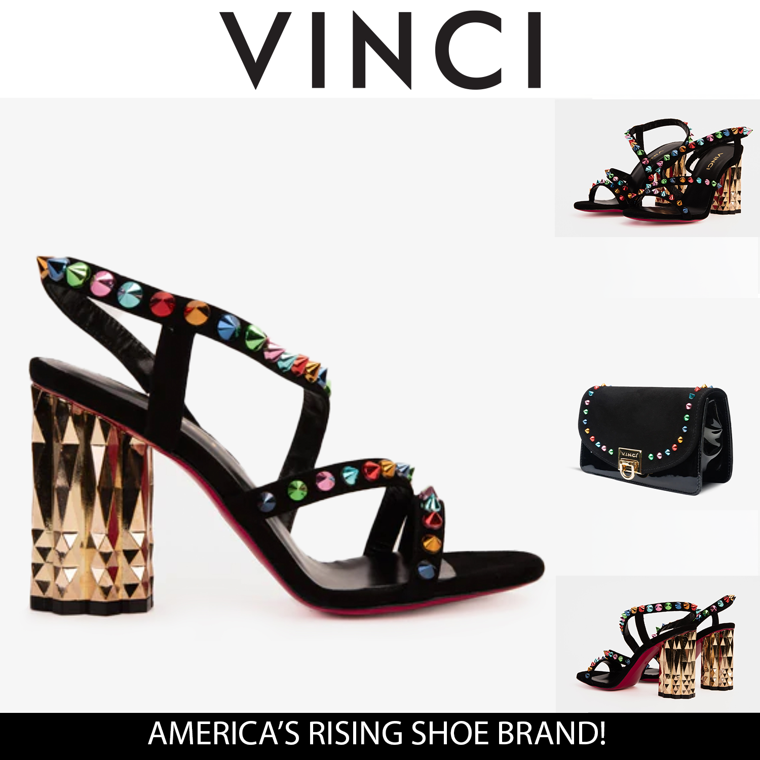 The Caris Black Block Heel Spike Leather Women Sandal Final Sale!