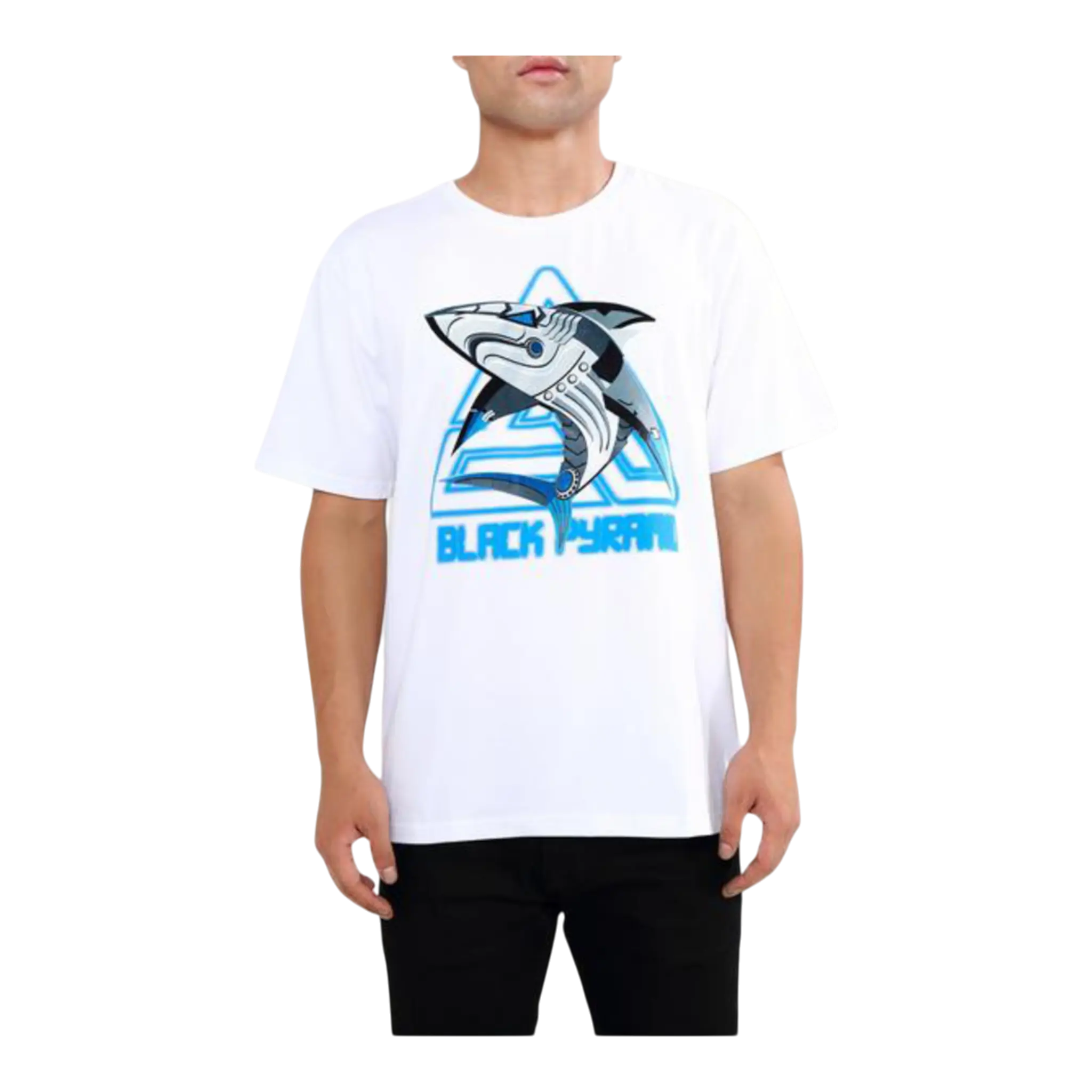 Black Pyramid Cyber Shark Men’s T-Shirt – White/Blue