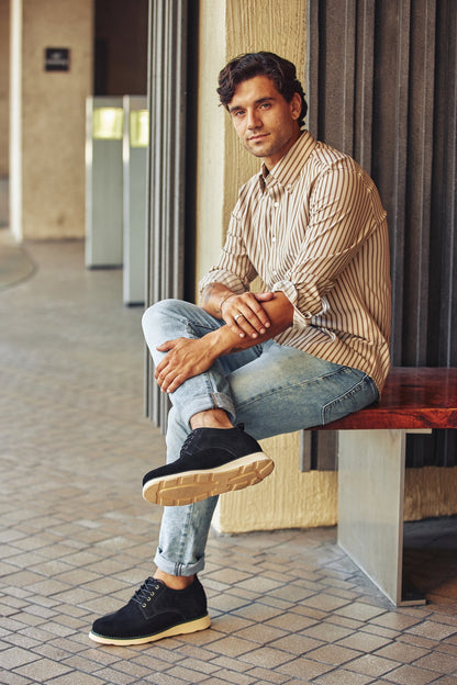 CALTO - Y7261 - 2.8 Inches Taller (Black) - Nubuck Upper Wedge Sole Work Boots