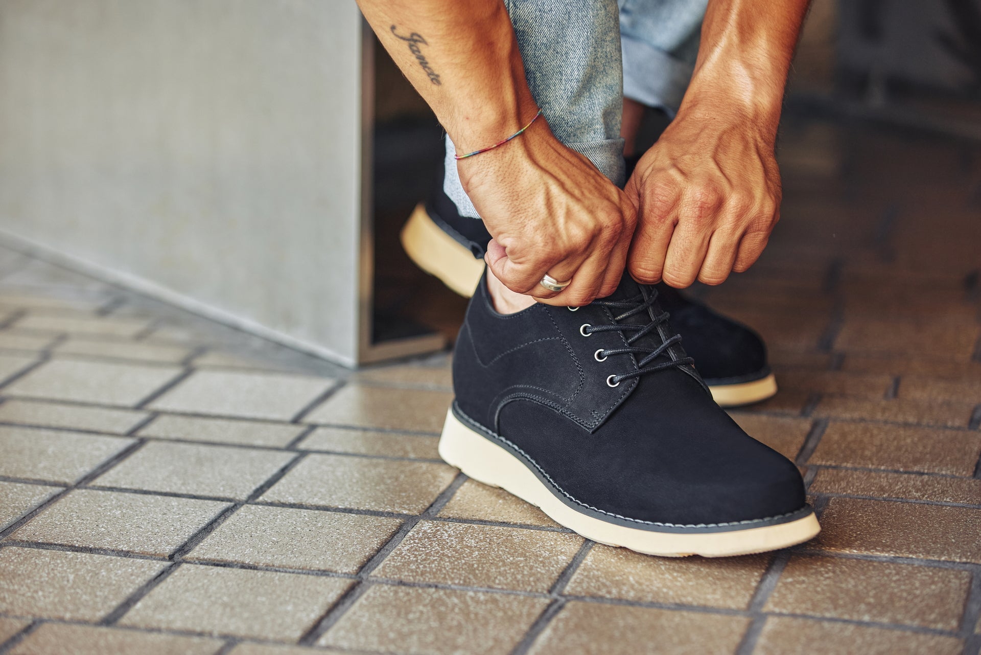 CALTO - Y7261 - 2.8 Inches Taller (Black) - Nubuck Upper Wedge Sole Work Boots