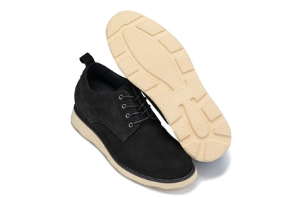 CALTO - Y7261 - 2.8 Inches Taller (Black) - Nubuck Upper Wedge Sole Work Boots