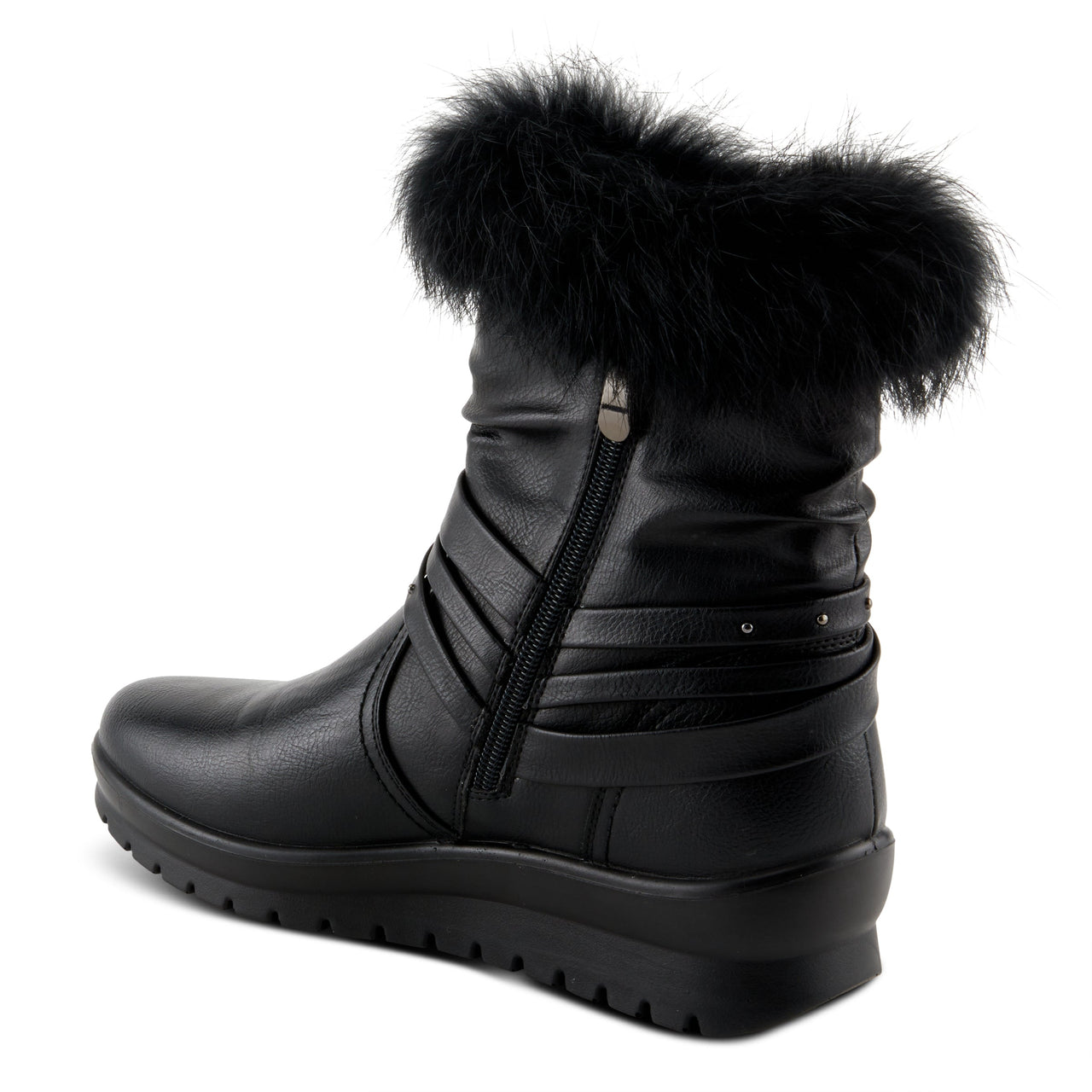 Stylish and comfortable FLEXUS YAMINA BOOTS in black with buckle detail and low heel