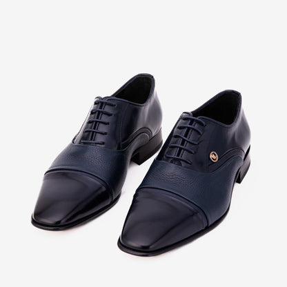 The Rockwell Handmade Navy Blue Leather Cap Toe Men Oxford Shoe