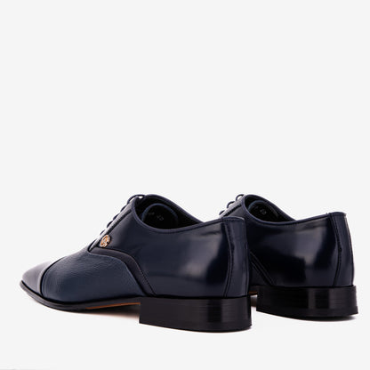 The Rockwell Handmade Navy Blue Leather Cap Toe Men Oxford Shoe