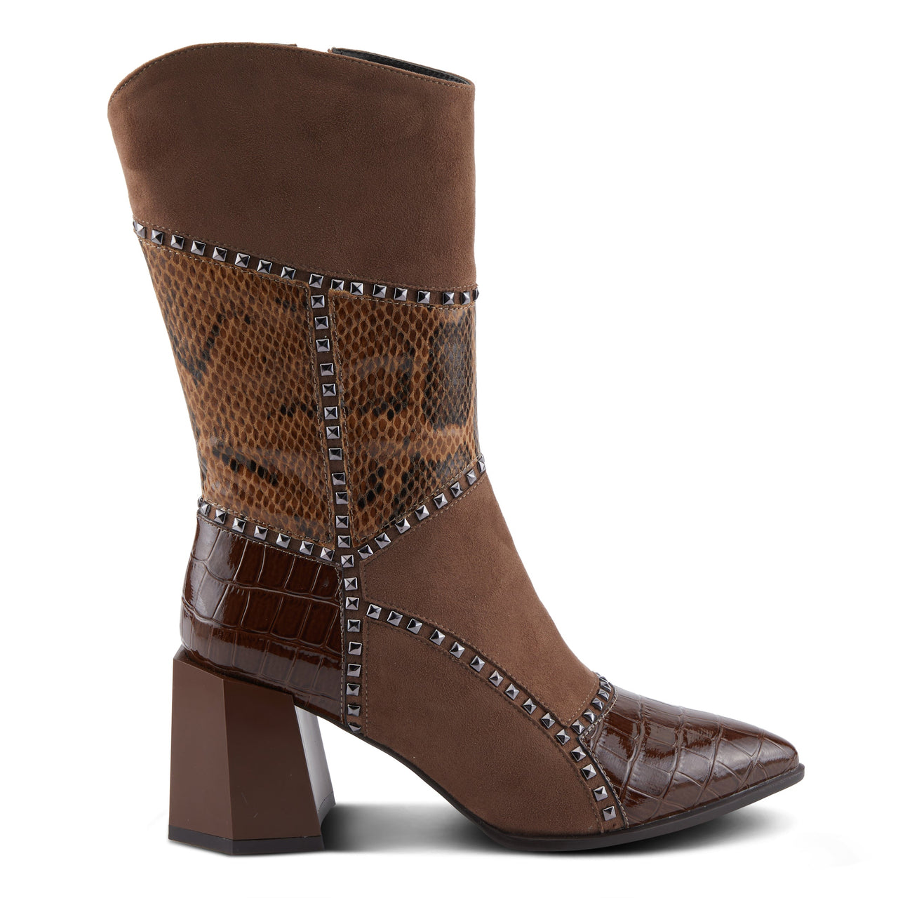  Side view of AZURA ZAYRINA BOOTS in beige suede with chunky heel and lace-up closure