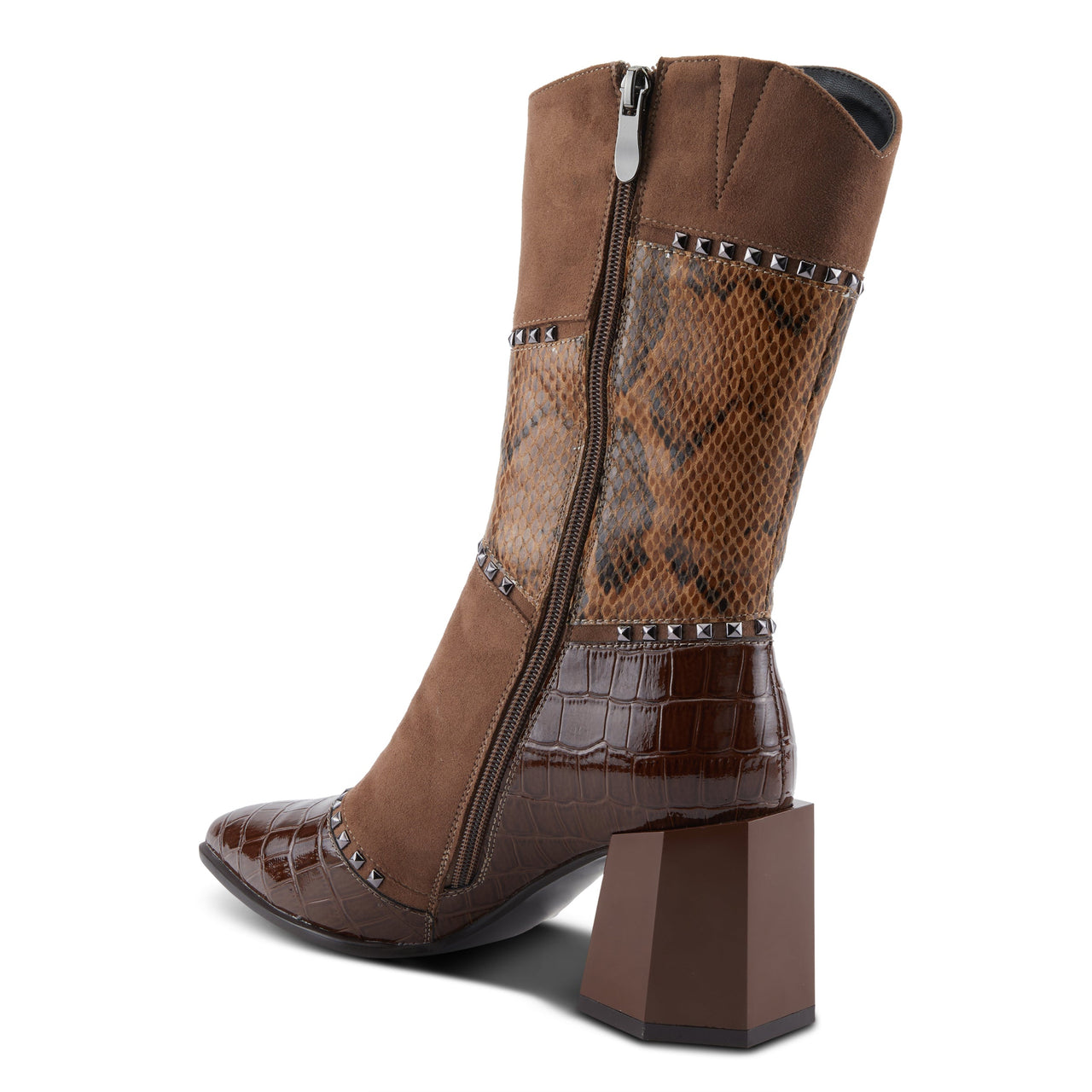  Close-up of AZURA ZAYRINA BOOTS in brown leather with zipper and stiletto heel