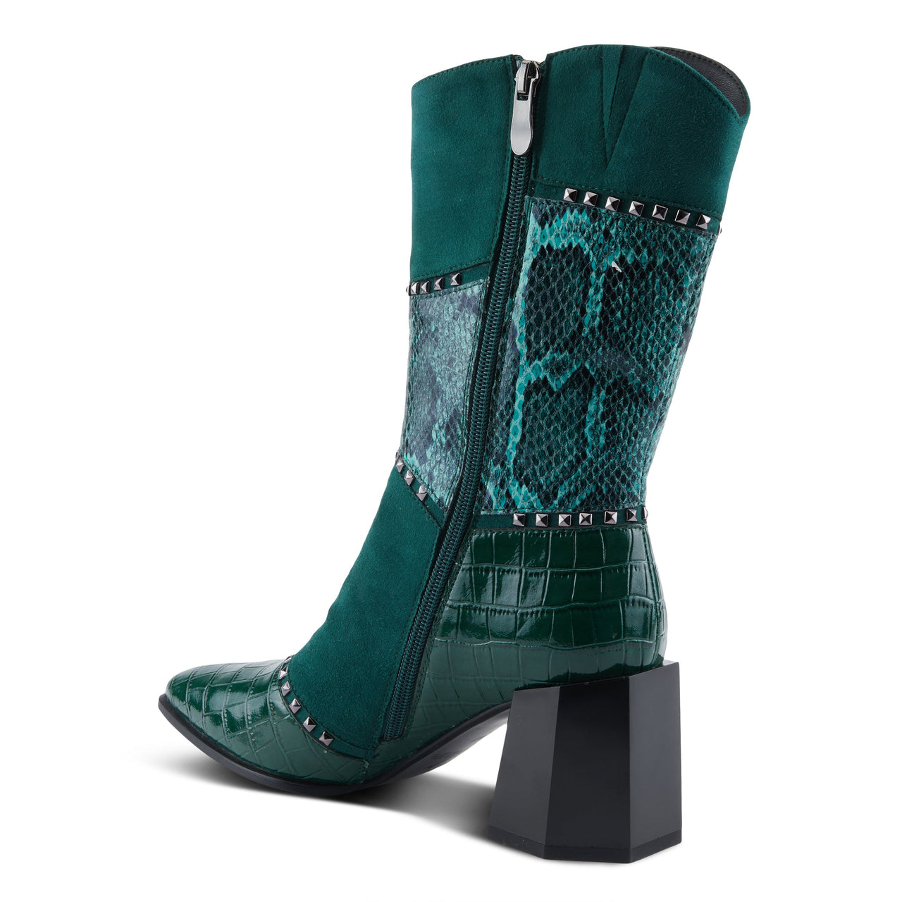  Top view of AZURA ZAYRINA BOOTS in gray suede with over-the-knee design and stacked heel